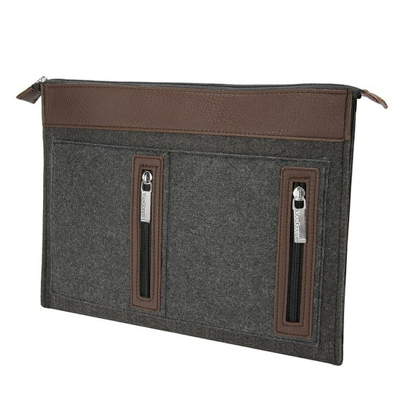 12 Inch Woolen Felt Padded Universal Laptop Case Sleeve Compatible With 10-12 Inch Laptops and Tablets With 4 Zippered Compartments For Chargers, Cables, And Accessories (Coffee)