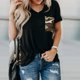 thumbnail image 1 of Pntutb moda mujer manga corta cuello redondo impreso Pachwork bolsillos tops blusa Pntutb Pntutb-8867, 1 of 5