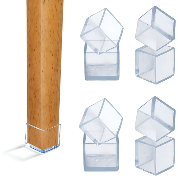 XIBUFE Chair Leg Floor Protectors,Stretchable Chair Leg Caps 1 to 1-1/2 Inch Square Furniture Leg Caps Table Chair Feet Protectors,Color Clear Chair Leg Covers (8 Pack) (Fit 25Mm-40Mm)