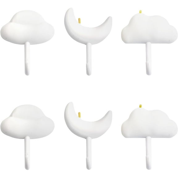 Star Cloud Decorative Hooks,6pcs Wall Entryway Hanger Wall Mount Key Hooks Adhesive Hooks for Living Room Bedroom Kids Room Nursery Decor