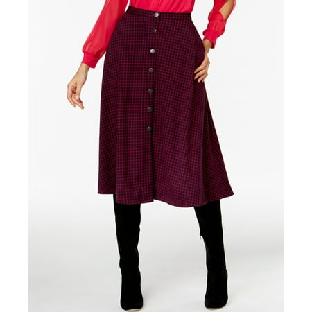Wear Plaid Skirt - NY Collection Women's Ponte Plaid A-Line Skirt (Navy/Pink, M)