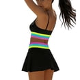 thumbnail image 4 of Pounoo Womens Rainbow Stripe Tankini Sets Slim Fit Spaghetti Strap High Waist Skirt Bottoms Beach Swimwear Bathing Suits Gift, 4 of 7