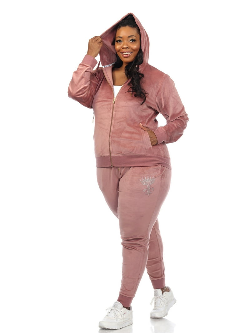 トップス BREATH LOGO VELOUR SET UP White Mark Women's Plus Size 2 Piece Rhinestone Velour
