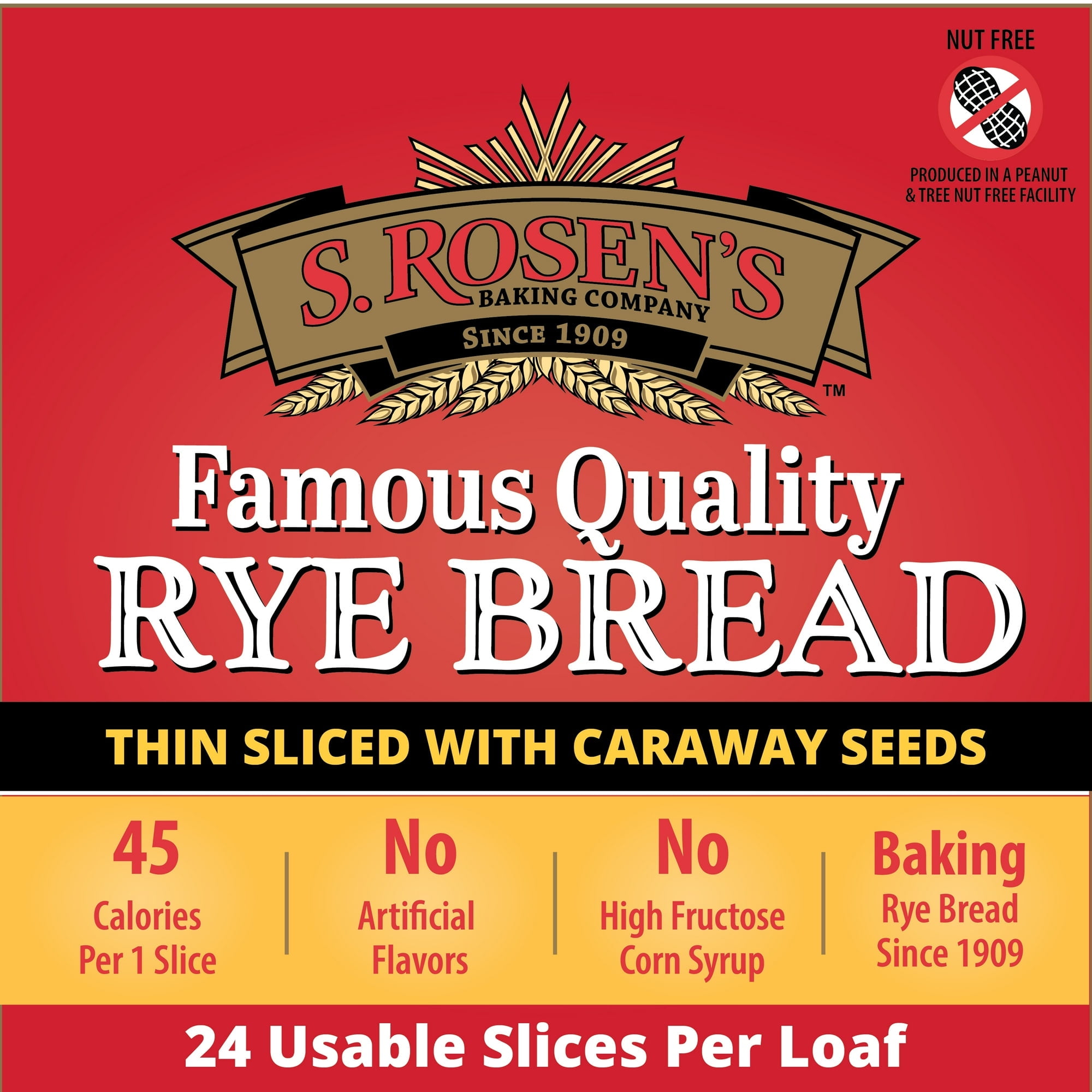 S. Rosen's Thin Sliced Rye Fresh Bread with Caraway Seeds, 16 oz. Loaf