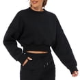 thumbnail image 5 of Lovskoo Women's Cropped Sweatshirt Fall Winter Fleece Thick Warm Trendy Long Sleeve Comfortable Breathable Hooded Sweatshirts Shirt Tops Black, 5 of 7
