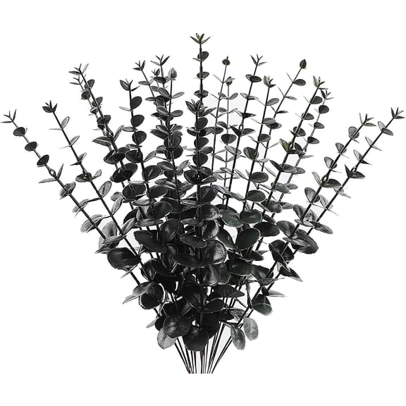 Artificial Black Flower - 12 PCS Black Artificial Eucalyptus Stems Artificial Eucalyptus Leaves Branches Black Table Decor Bathroom Home Farmhouse Decor,Christmas Decorations for Home (12 Pcs,15in)