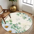 thumbnail image 2 of Round Area Rugs Collection 8 Ft, Spring Floral Daisy Non-Slip Residential Carpet, Eucalyptus Leaves Watercolor Botanical Indoor Crawling Mats Runner Rugs for Living Room/Dining Room/Bedroom, 2 of 8