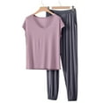 thumbnail image 4 of ylioge Pajamas for Women 2 Piece Sets with Pockets Casual Solid Color Cap Sleeve Tops and Wide Leg Pants Soft-Modal Loungewear Pajama Outfits Set, 4 of 6