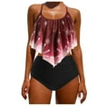 thumbnail image 4 of Women Vintage Swimsuit Two Piece Retro Halter Ruched High Waist Print Bikini Set Snowflake Print Overlay Christmas Tankini Swimsuit, 4 of 6