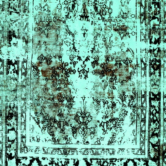 Ahgly Company Machine Washable Indoor Square Abstract Turquoise Blue Modern Area Rugs, 5' Square