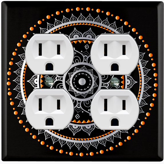 Metal Light Switch Plate Cover Orange Black Mandala Circle Pattern MDL005