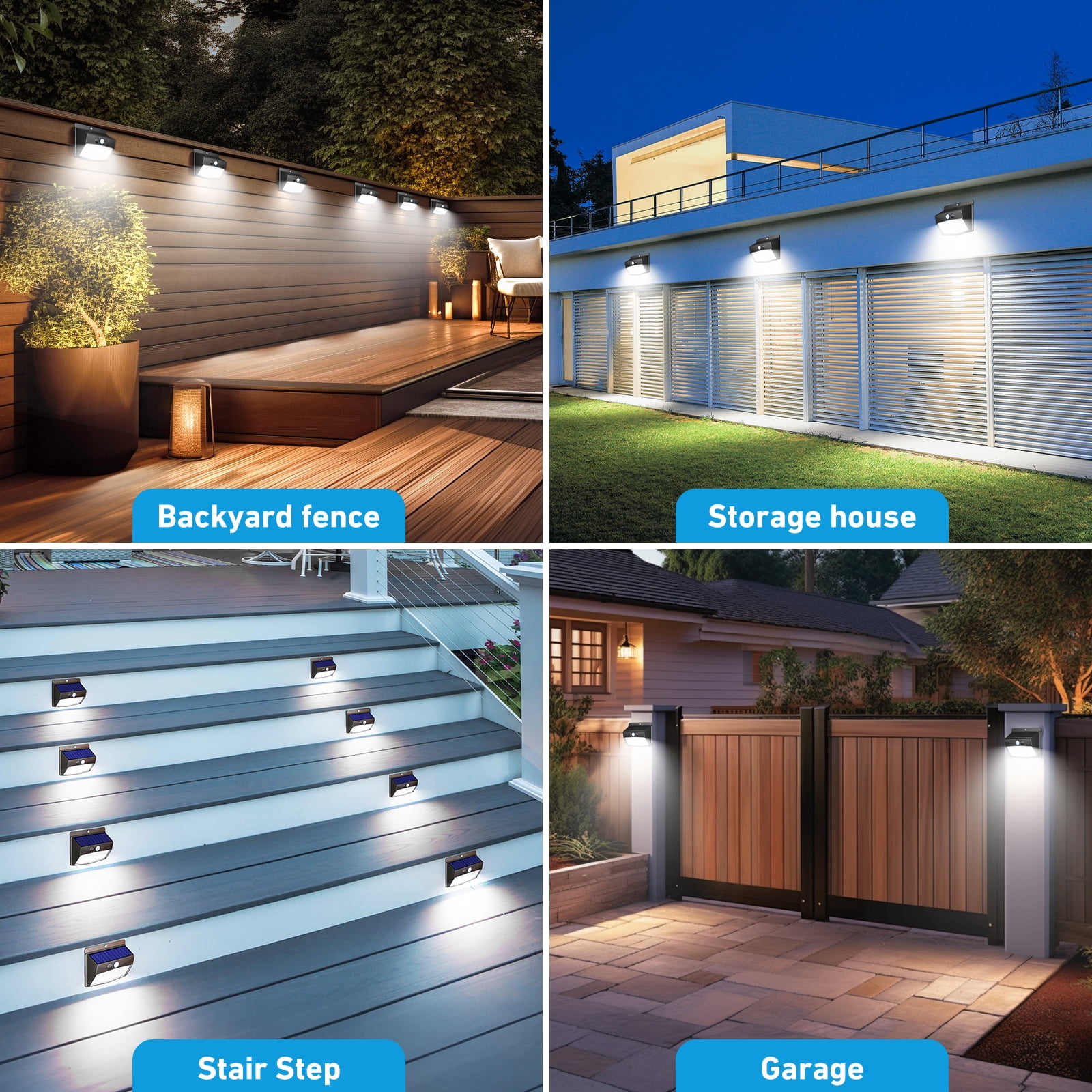 4 Pack Solar Lights Outdoor, Motion Sensor Solar Security Lights Waterproof with 3 Lighting Modes Solar Powered Wall Lights Outside for Garden Fence Yard Deck, Black