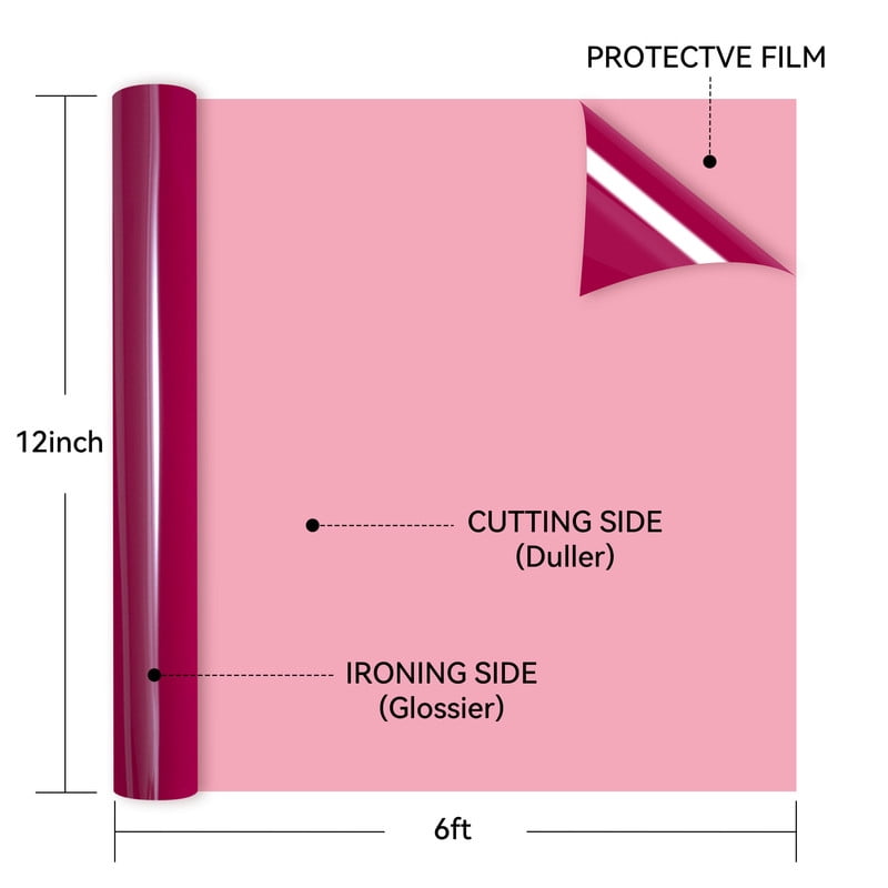 HTVRONT Heat Transfer Vinyl Roll-12" x 6ft for Shirts, Iron on Vinyl for All Cutting Machine-Easy to Cut & Weed for Heat Transfer Design-Magenta