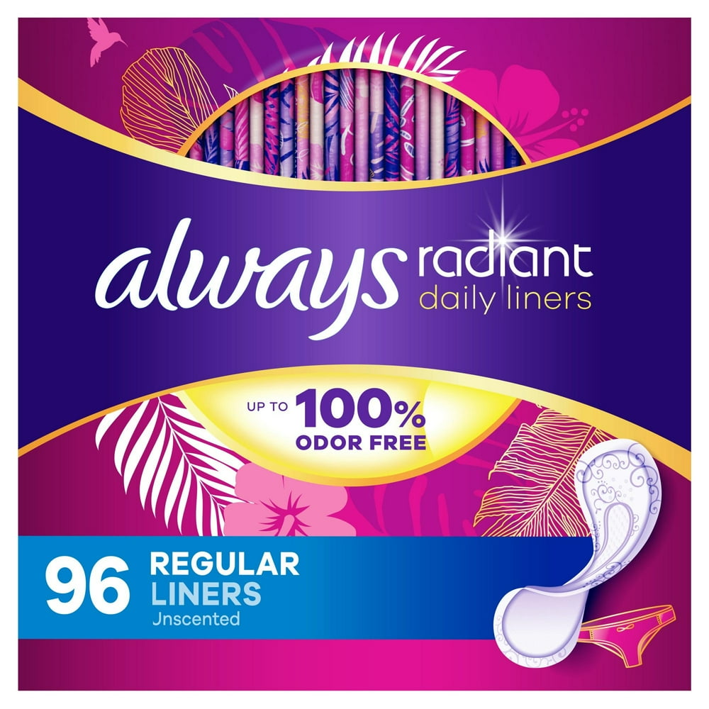Always Radiant Daily Liners, Regular, Unscented, 96 Count
