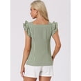 thumbnail image 4 of Unique Bargains Summer Gingham Tops for Women's Square Neck Ruffle Sleeve Blouse S Dark Green, 4 of 6