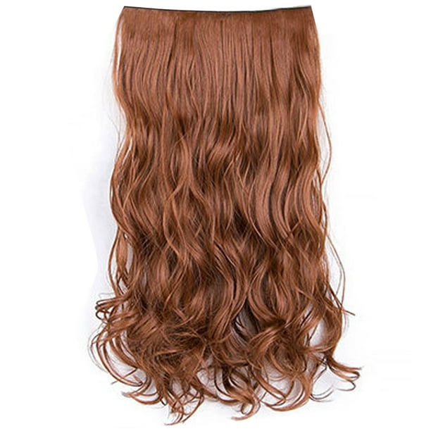 Extensión de cabello sintético ondulado, rizado, mate, de 23,6 pulgadas, con 6 clips, para mujer, color marrón dorado