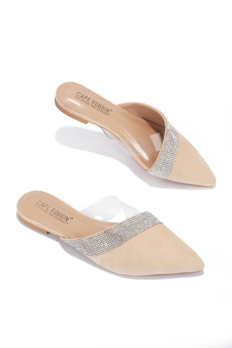 Cape Robbin Cici Nude Rhinestone Clear Flat Mules Slip On Pointed Slides  (7, Nude) - Walmart.com