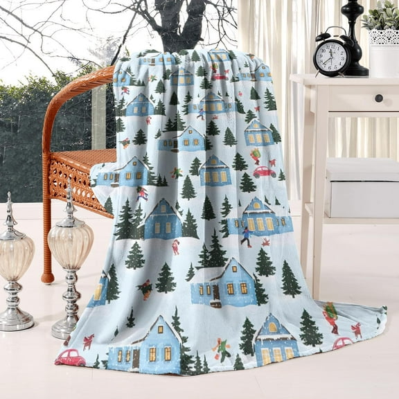 Cozy 40"x50" Christmas Flannel Throw Blanket - Festive Holiday Pattern Soft Blanket for Sofa Couch Bedroom Home Decor Gift Idea