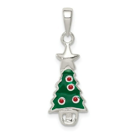 Sterling Silver Three Stars - Mireval Sterling Silver Enameled Christmas Tree with Star Pendant (approximately 25 x 10 mm)