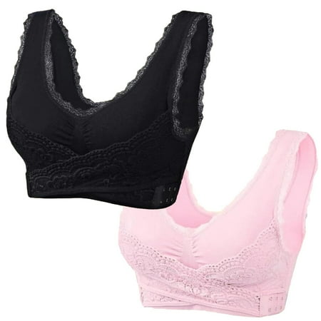 Itsame 2PC Bras for Women s Full Support Everyday Casual Bra Set Breathable Standard Straps Wireless Comfort Bralette Black Size M