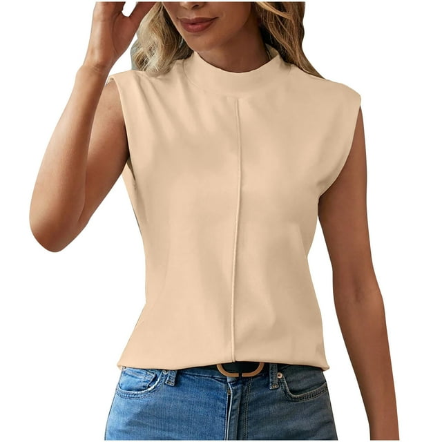 Tnhcen Women's Latest Solid Color Sleeveless Crewneck Tops - Summer Basic Tank Tops Plus Size S-XL Stretchy Polyester Spandex Tops