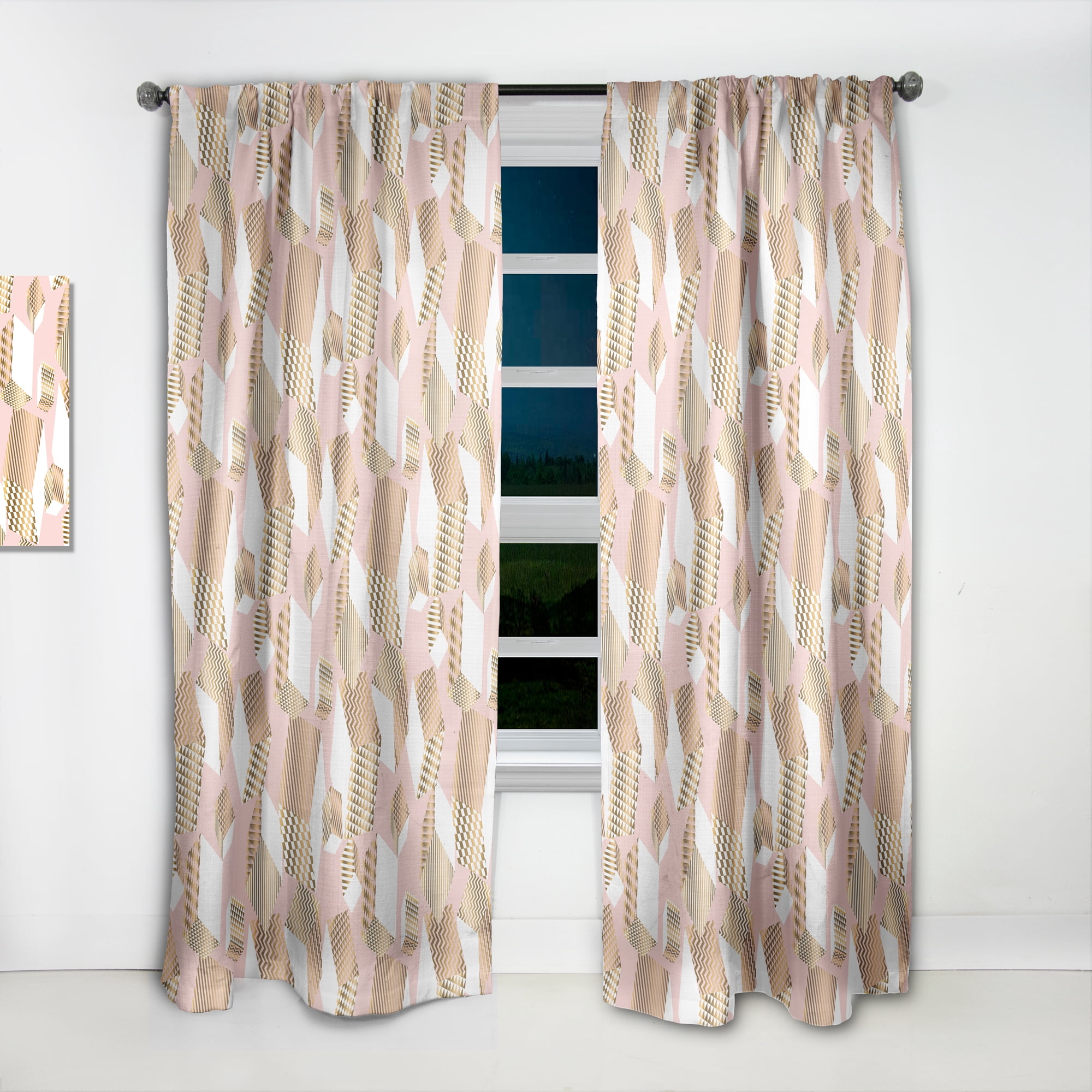 Designart 'Rose and Gold Cubes I' Mid-Century Modern Curtain Panel