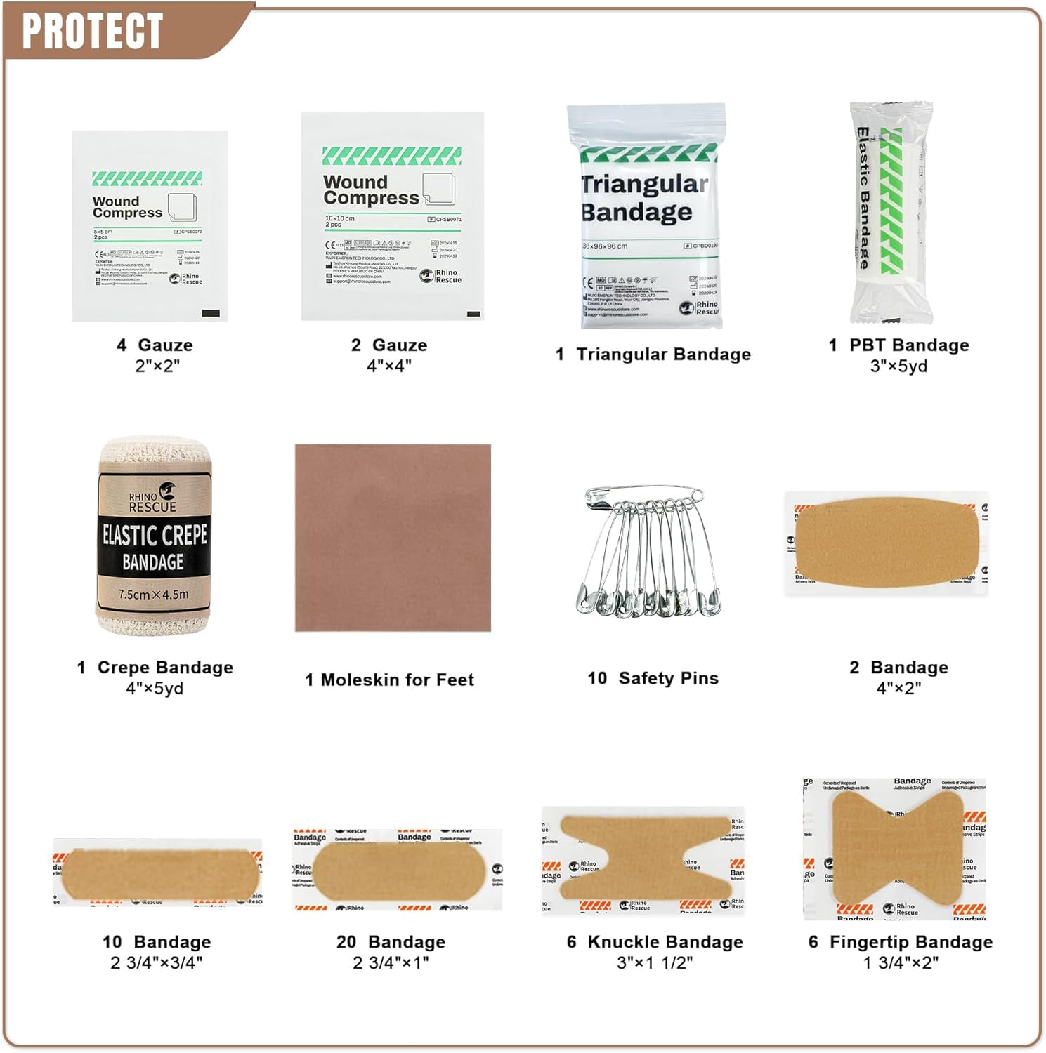 RHINO RESCUE 124-Piece Survival First Aid Kit with MOLLE System and Gear for Car, Camping, Hiking