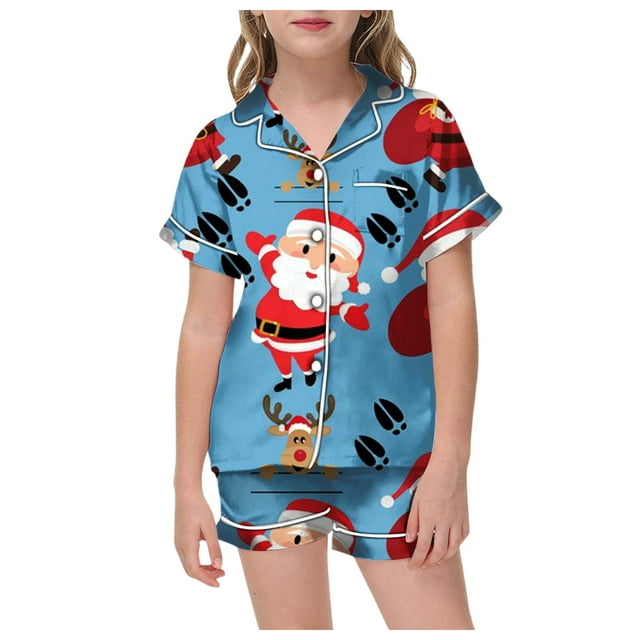 TBWNWG Girls Outfits & Set Pajamas For Children Shirt And Pant Set Personality Sleepwear Set With Pockets For Christmas,Sizes 4-5 Years