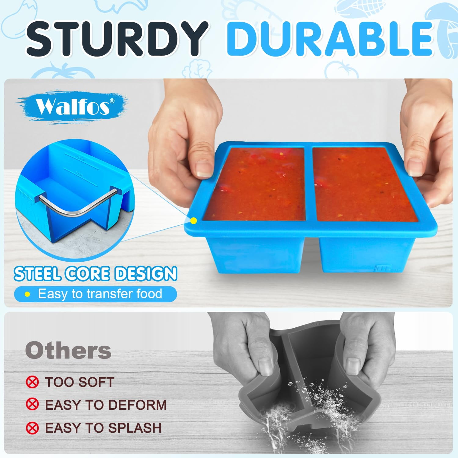 Walfos 1-Cup Silicone Freezer Molds with Lid, 4 Packs Soup Freezer Ice Cube Tray For Food, Silicone Food Freezing Container For Storing and Freezing Soup, Broth, Sauce and Ice