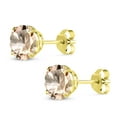 thumbnail image 3 of Gem Stone King 14K Yellow Gold Peach Morganite Stud Earrings for Women Men (2.30 Cttw, Gemstone October Birthstone, Round 7MM), 3 of 5