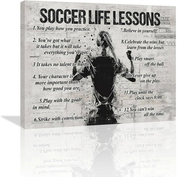 Soccer Sports Wall Art Soccer Life Lessons Wall Decor Soccer Sign Retro Poster Boy Men Motivational Decorations Canvas Print Painting Artwork for Bedroom Bathroom Living Room Gym