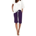 thumbnail image 2 of Women's Shorts Ladies Casual Pocket Thin Outer Wear Elastic Belt In Trousers Large Size Loose Pants,Purple Women's Shorts M, 2 of 5