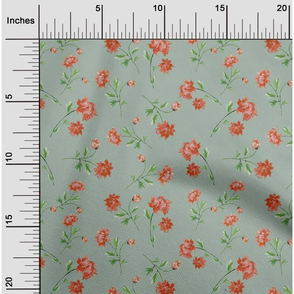 oneOone Polyester Lycra Dusty Green Fabric Flower & Leaves Watercolor Sewing Fabric By The Yard Print Diy Clothing Sewing 56 Inche Wide