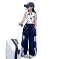 thumbnail image 5 of WERYOUNG Girls Streetwear Cargo Pants Summer Fashion Bow Zipper Trim Stretch Elastic Empire Waist Drawstring Straight Wide Leg Pants With Pockets Toddler Soft Athletic Pants,Blue,4-5 Years, 5 of 5