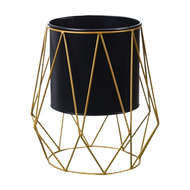 Soporte de metal para macetas, soporte para jarrones de flores, estante para macetas negro geométrico