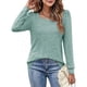 thumbnail image 2 of Camiseta plisada de color puro para el trabajo y las compras: verde guisante, XL Top de manga larga con cuello cuadrado de moda, 2 of 5