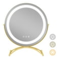 thumbnail image 2 of Gymax 16'' Round Makeup Vanity Mirror 3 Color Dimmable Lights Memory Function Gold, 2 of 10