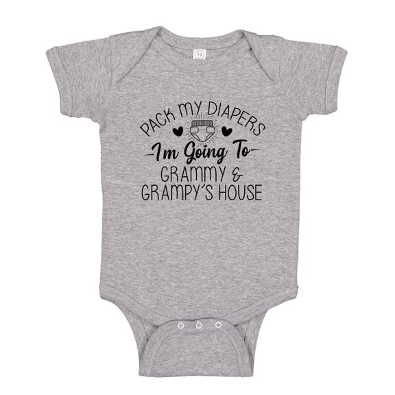 Pack My Diapers I'm Going to Grammy and Grampy's House Baby Bodysuit One Piece NB Athletic Heather