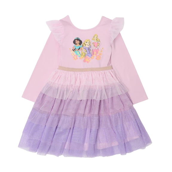 Disney Toddler Girls Princess Long Sleeve Ballerina Tutu Dress (Pink, 4T)