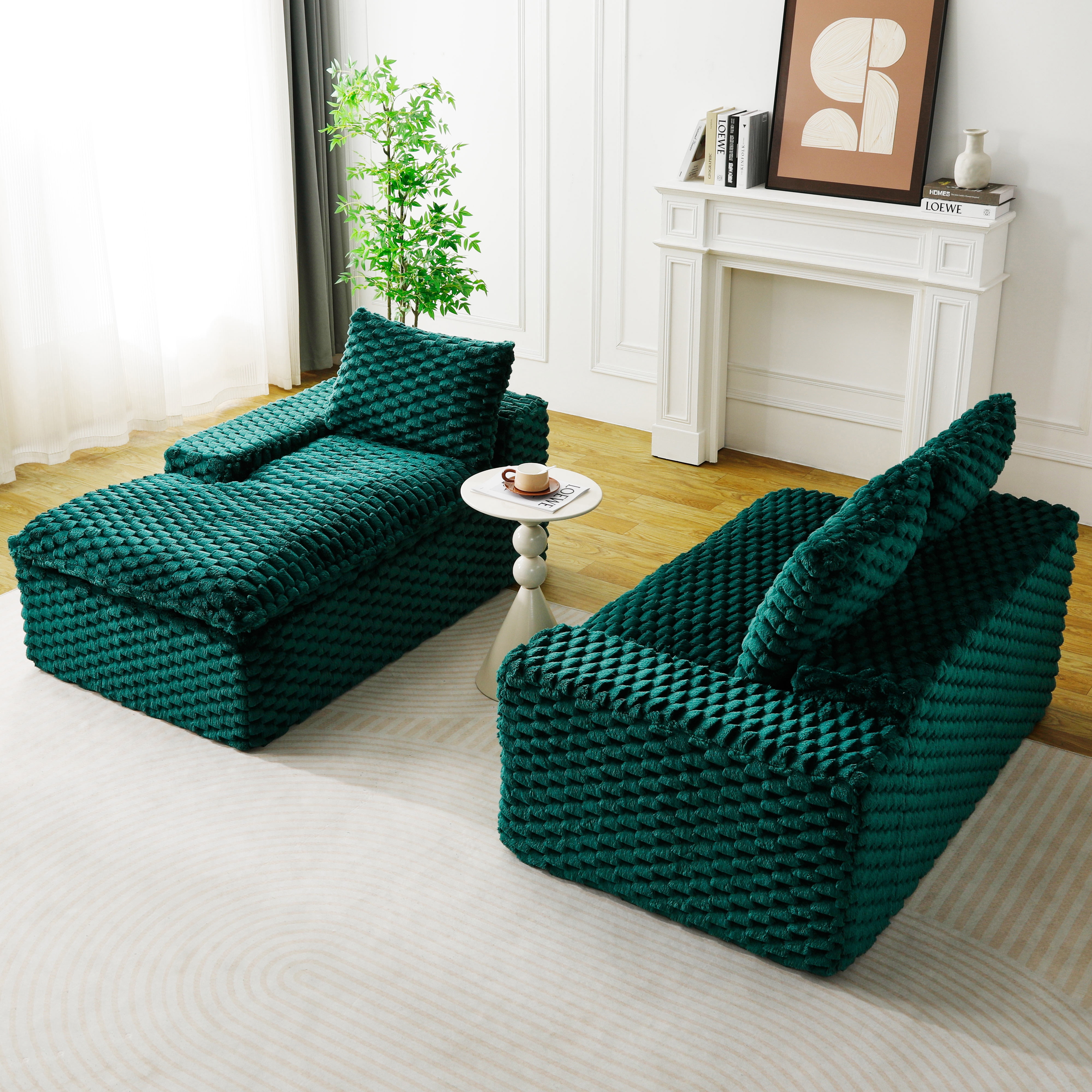 HOQBN 96"W Modular Sectional Sofa,L Shape Modern Corduroy Cloud Couch,Upholstered Deep Seat Boneless Sofa Couch with Left Chaise Lounge for Living Rooms,No Assembly Required,Green
