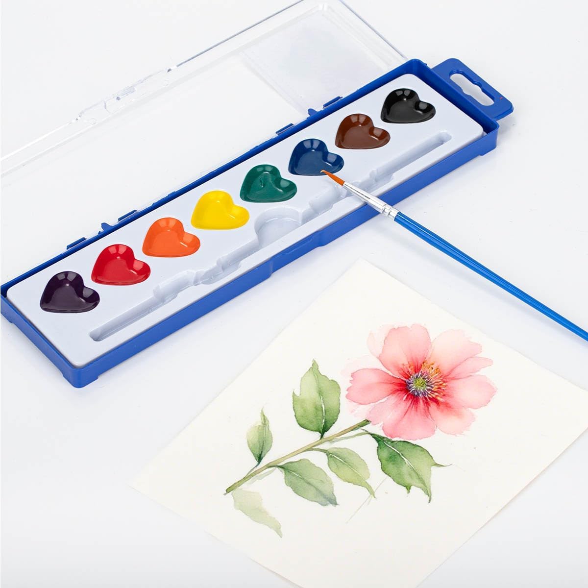 Vggrvlo 12PCS Water Color Paint Sets for Kids 16 Colors Heart Watercolor Paint Set with Paintbrush 24PCS Gift Card Valentines Gifts Art Supplies for Prescho-ol Classroom Party Favor Prizes Exchange