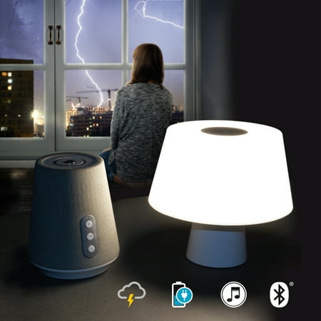 OttLite - Entertain LED Bluetooth Speaker Lamp w/ 3 Brightness Settings, 3 Light Temperatures Settings, Removeable Emergency Light - Gray and White