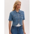 thumbnail image 2 of DARING DIVA Women's Short Sleeve Button Down Denim Jackets with Pockets S Light Blue, 2 of 7