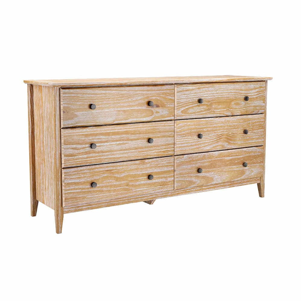 Grain Wood Furniture Greenport 6-Drawer Bedroom Dresser, Solid Wood with a Brushed Driftwood Finish