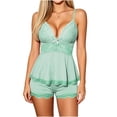 thumbnail image 2 of Fatuov Women's Lace Pajama Set V-Neck Camisole Sleepwear for Sleep, Home Comfortable PJ Sets with Elastic Waist Slit Shorts, Green, Size S-XL, 2 of 5