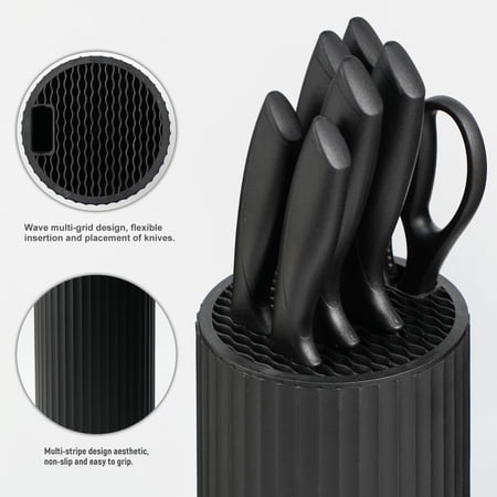 NULAS 8-Piece Kitchen Knife Set with Block for Chef, Stainless Steel Sharp Knives, Anti-Rust, Ergonomic Handle - Black