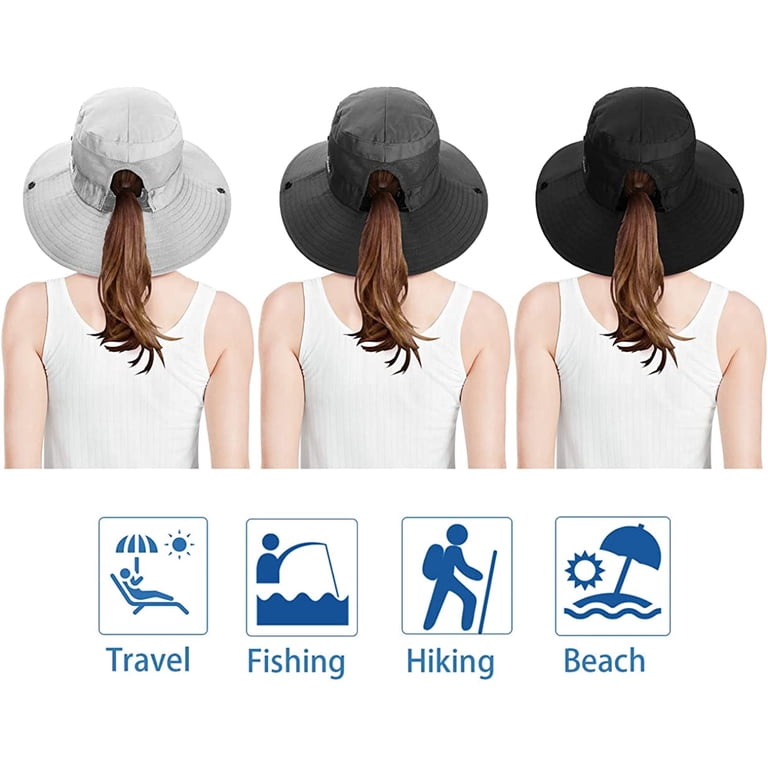 3 Pieces Women\'s Outdoor Ponytail Safari Sun Hat Foldable Mesh Wide Brim Amazon.com: ZOORON Women main image 3