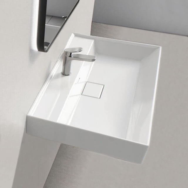 Nameeks CeraStyle 037100-U-ONE HOLE Sharp Rectangular White Ceramic Wall Mounted or Drop In Sink - un Trou - Blanc