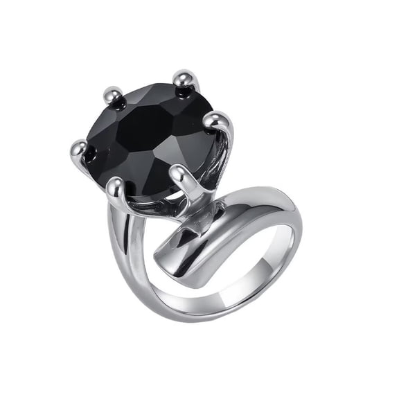 HIJONES Silver Black Ring for Women Men, Fashion Simple Jewelry, Size 6