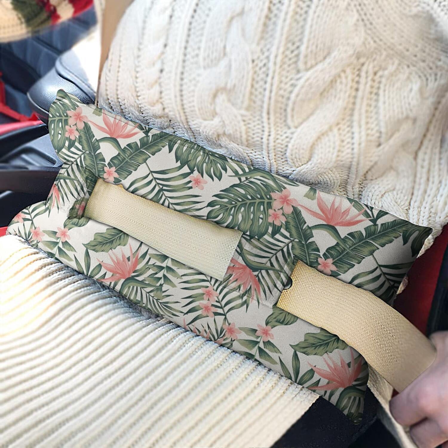Boho Tropical Flowers Post Surgery Seatbelt Pillow - Soft Chest Protector After Procedures - Hawaiian Print Comfort Cushion
